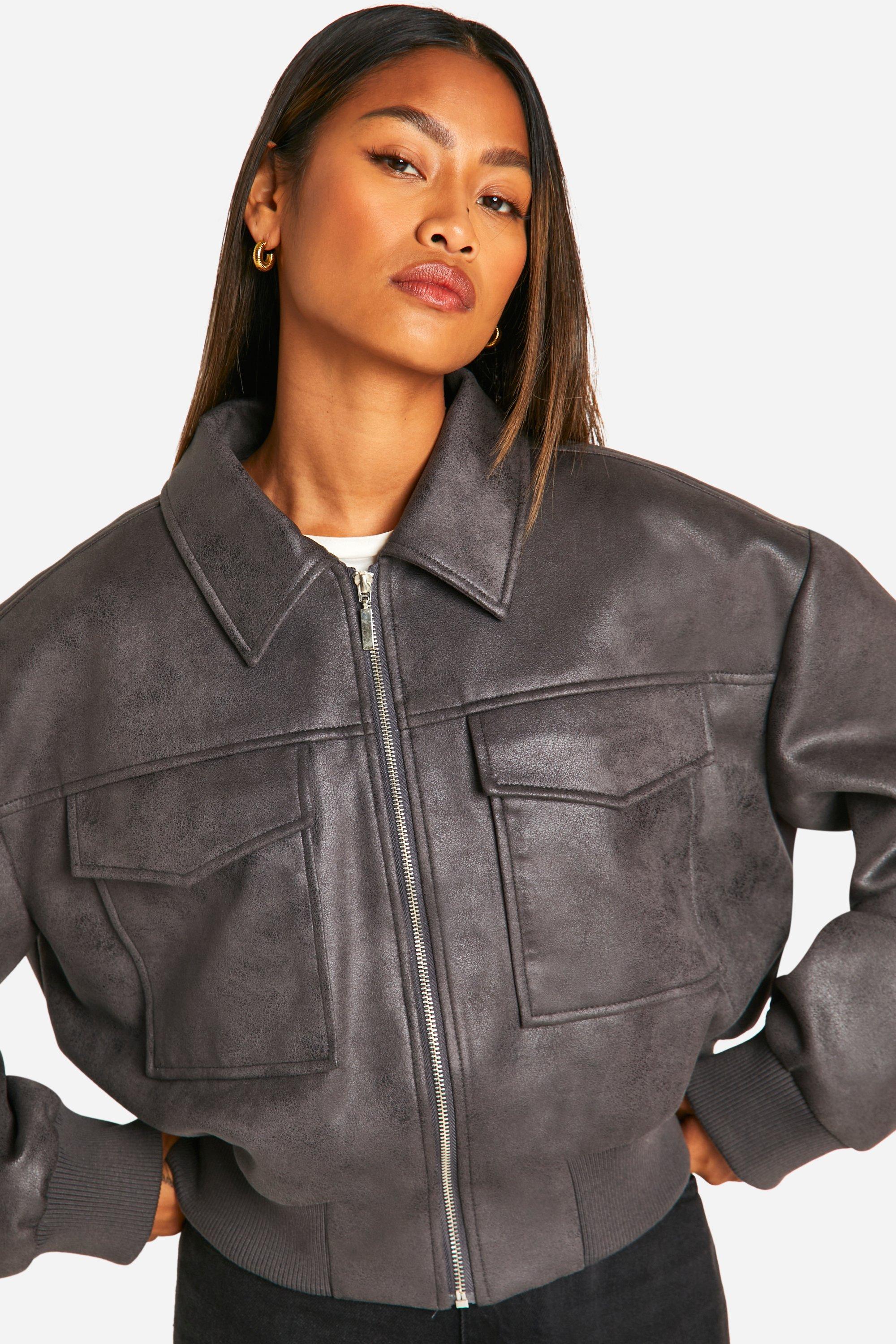 Boohoo Women s Faux Suede Bomber Jacket Grey