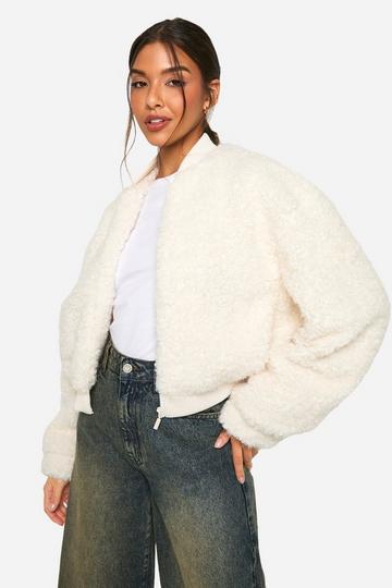 White Faux Fur Bomber Jacket