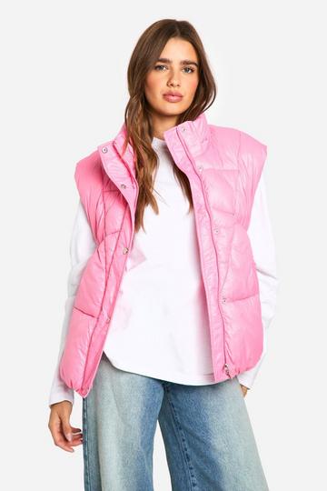 Shoulder Detail Padded Gilet pink