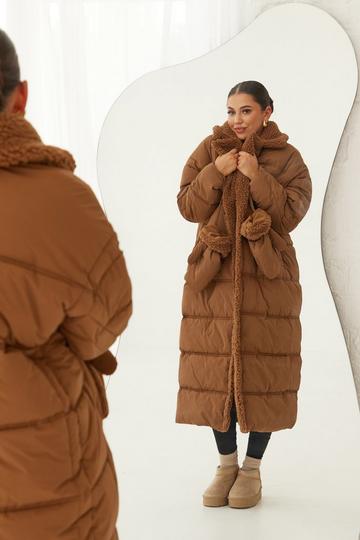 Teddy Trim Puffer Coat With Teddy Mittens rust