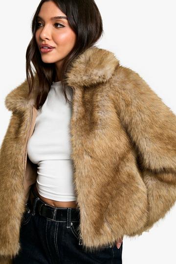 Premium Collared Faux Fur Coat biscuit