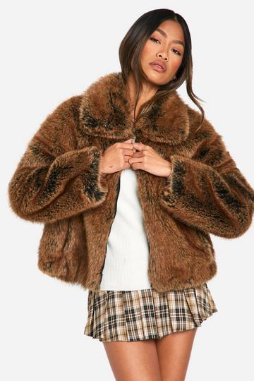 Premium Collared Faux Fur Coat copper