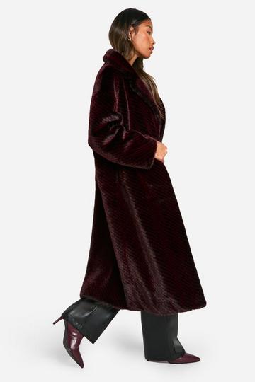 Burgundy Red Luxe Two Tone Faux Fur Coat