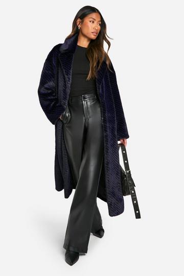 Navy Luxe Two Tone Faux Fur Coat