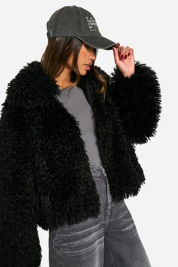 Shaggy Faux Fur Coat black