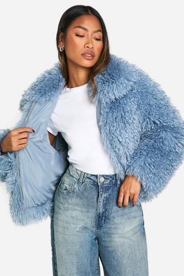 Shaggy Faux Fur Coat blue