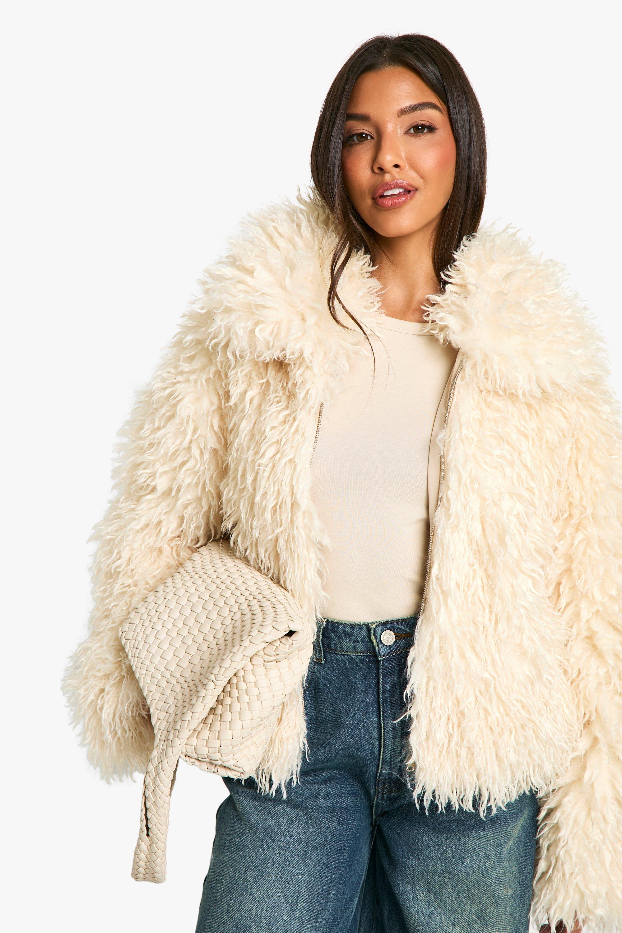 Cream shaggy jacket best sale