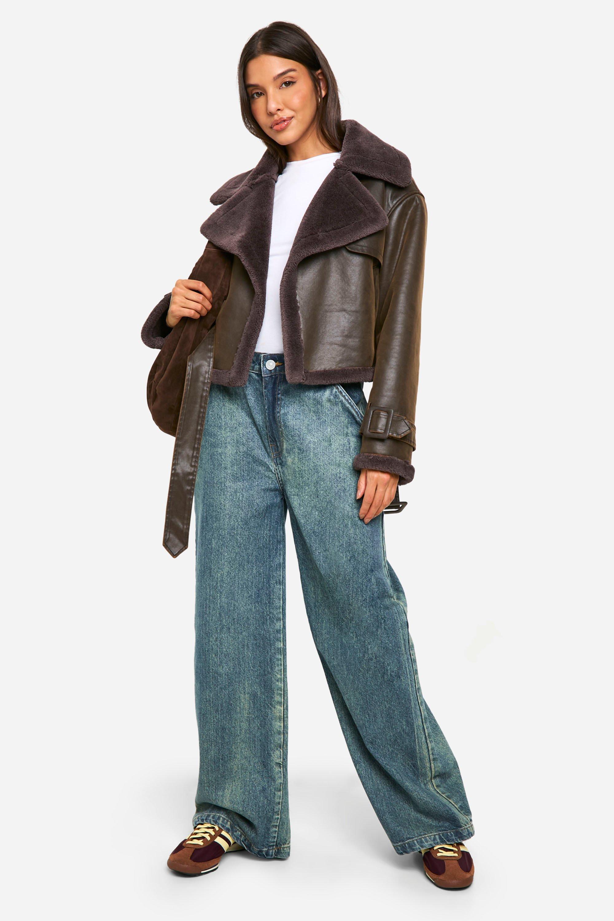 Belted aviator jacket deals