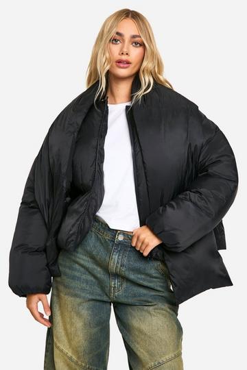 Black 2 In 1 Scarf Puffer Jacket