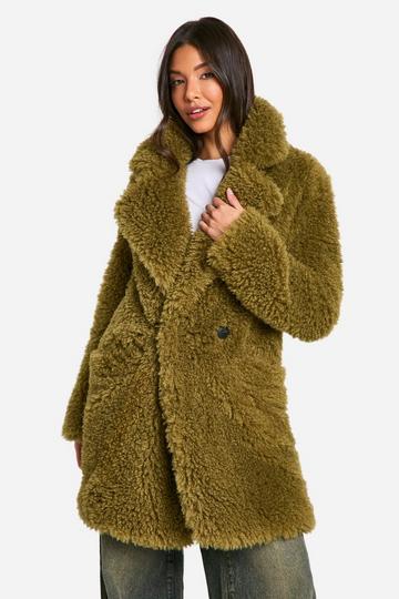 Green Teddy Faux Fur Coat