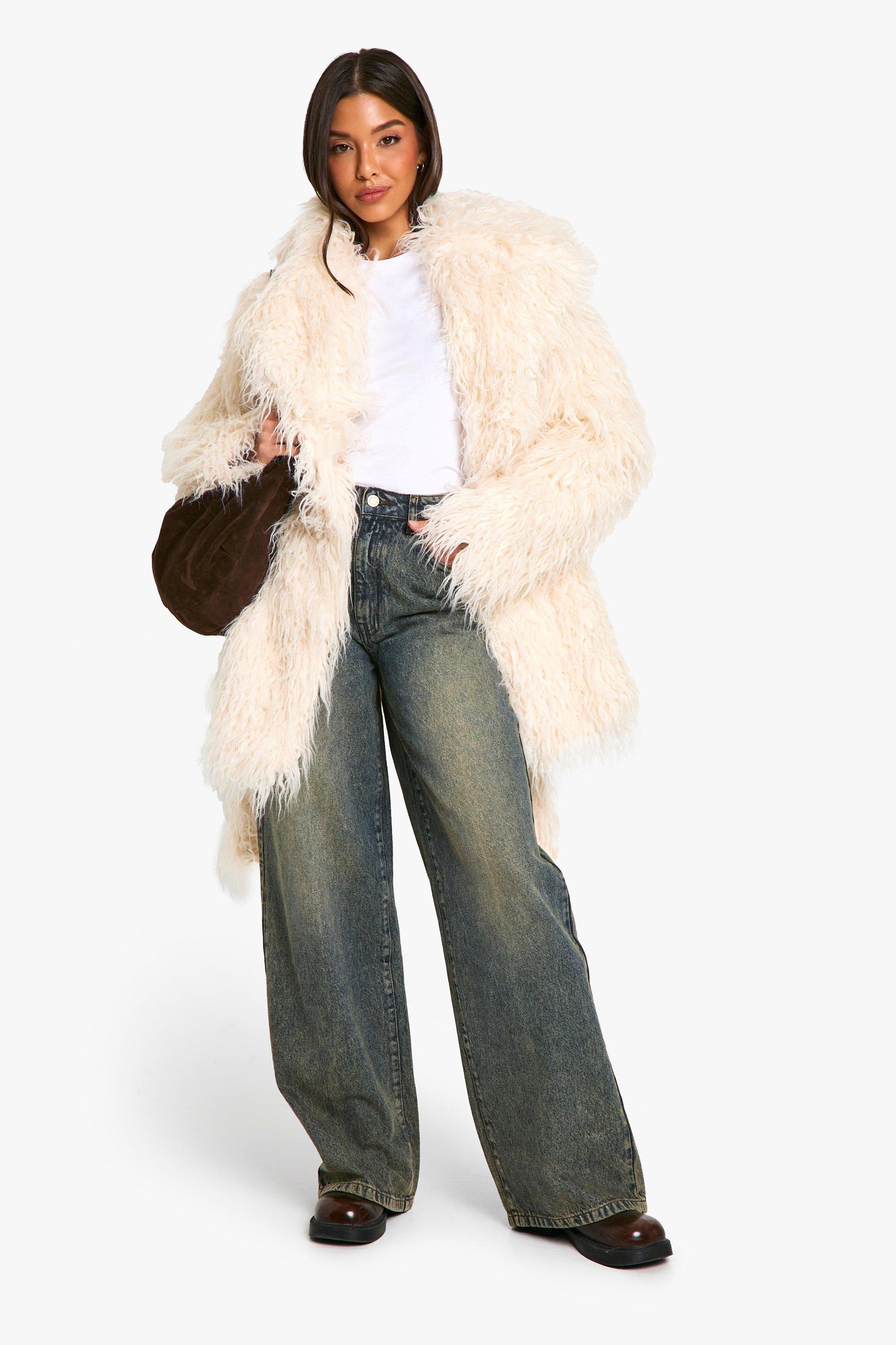 Faux Mongolian Fur Belted Coat | boohoo