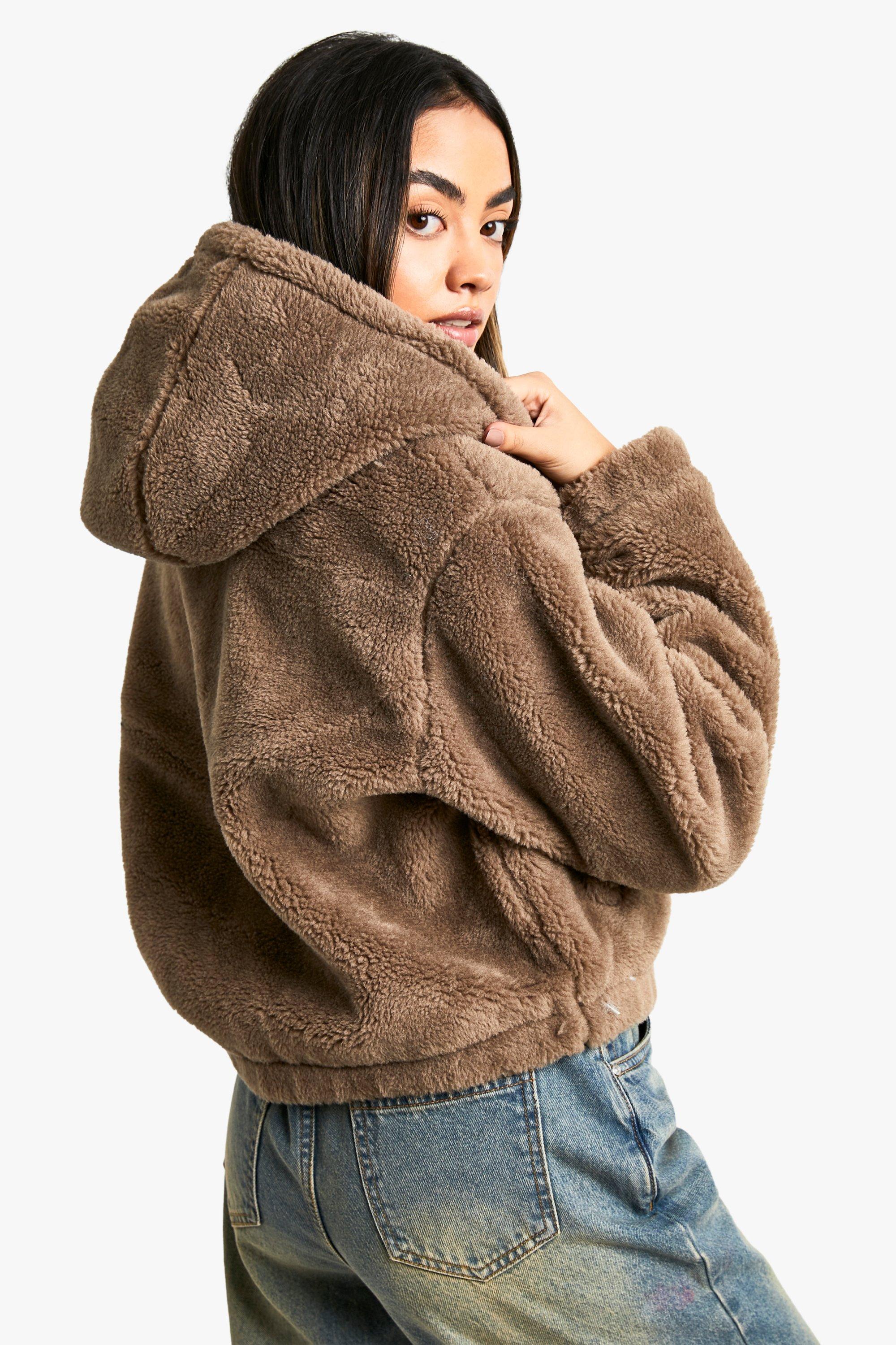 Teddy faux fur hoodie new arrivals