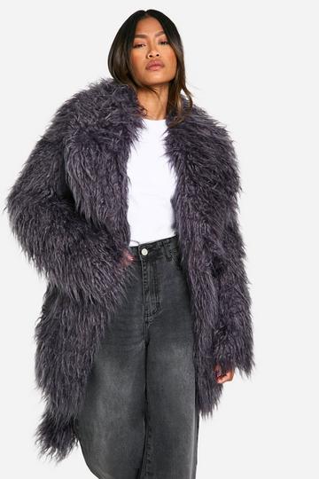 Faux Mongolian Fur Jas Met Ceintuur charcoal