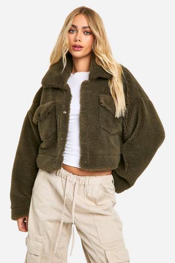 Faux Fur Teddy Trucker Jas olive