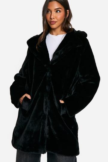 Longline Faux Fur Jacket black