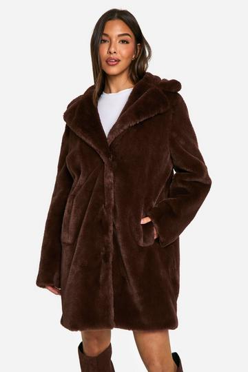 Longline Faux Fur Jacket chocolate