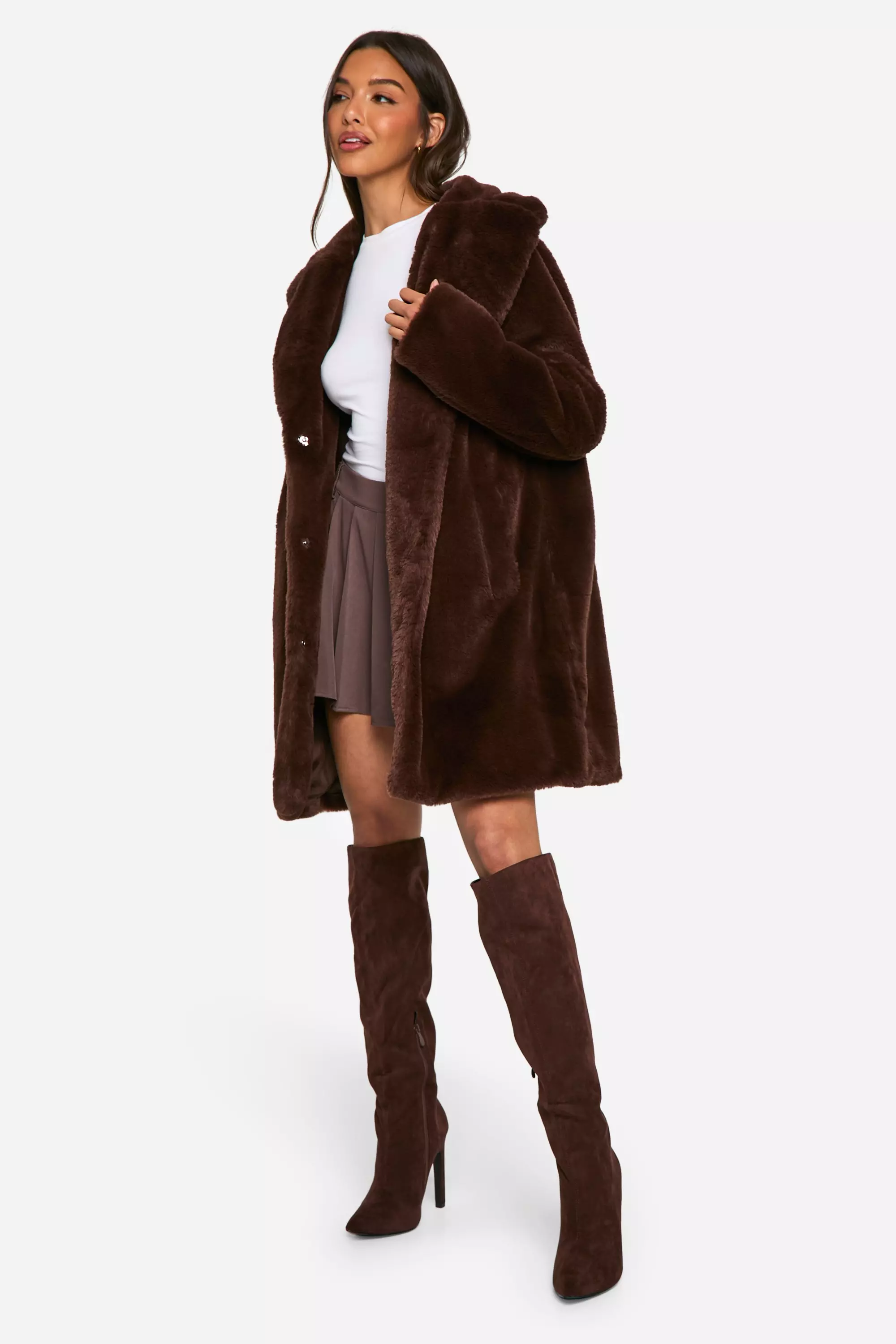 Chocolate Longline Faux Fur Jacket alternative image