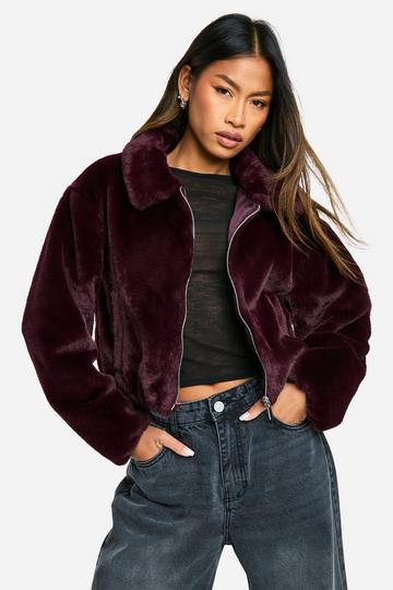 Short Faux Fur Jacket burgundy