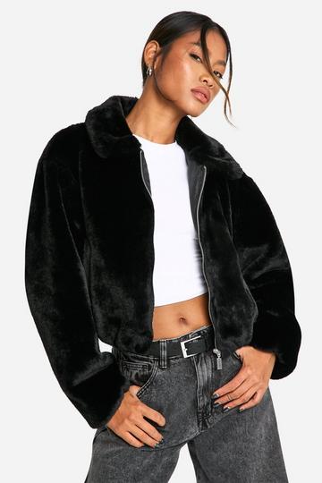 Short Faux Fur Jacket black