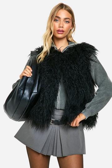 Faux Mongolian Fur Bodywarmer black