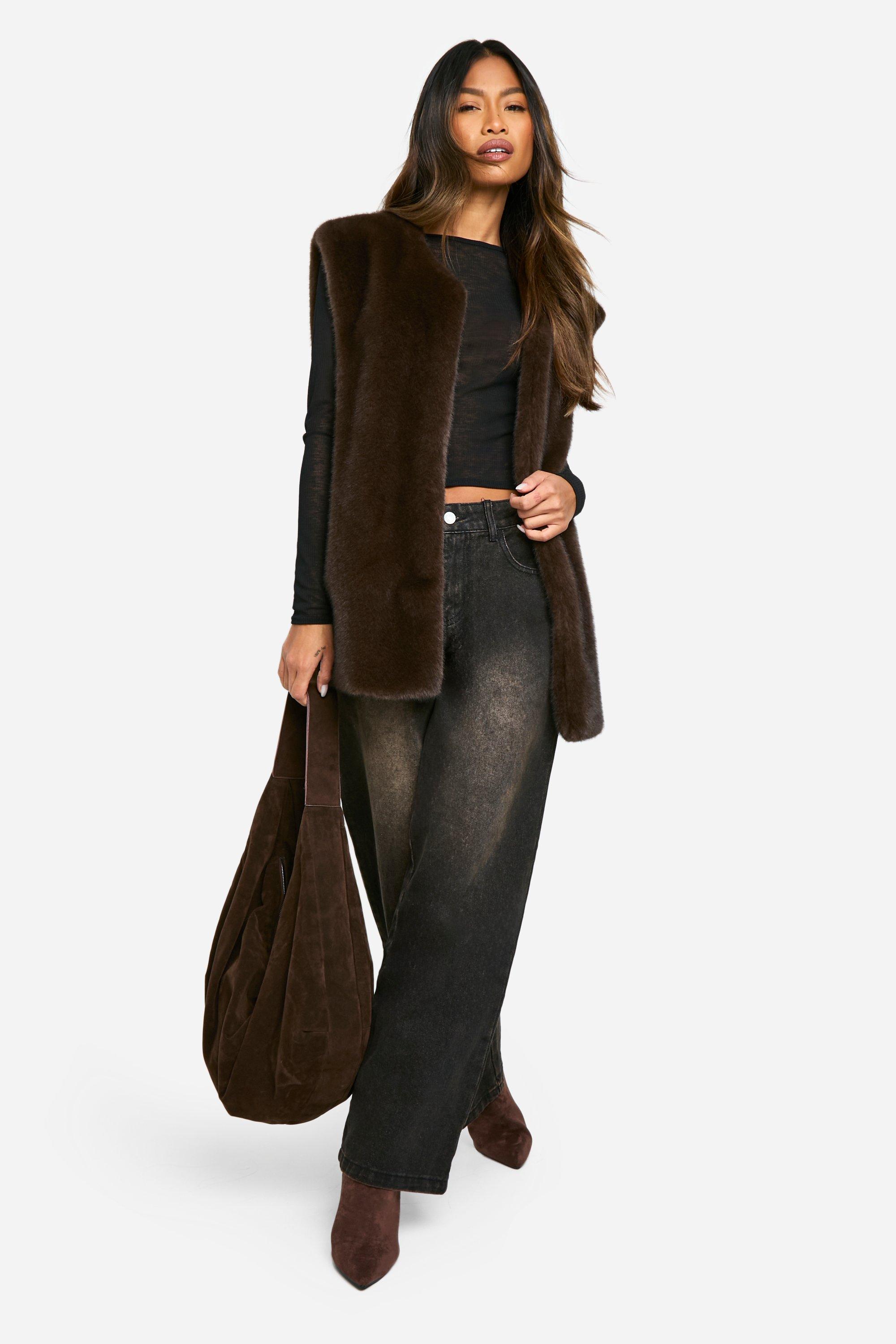 Zara black gilet faux fur Vest Jack shaggy boho Festival Party size S | eBay