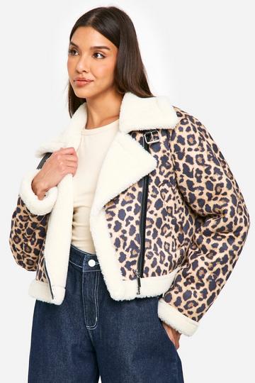 Korte Luipaardprint Aviator Jacket leopard