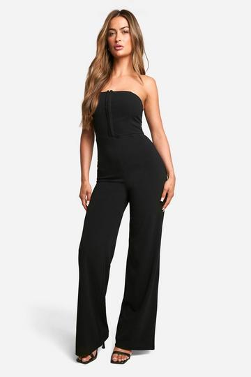 Corset Hook & Eye Detail Wide Leg Jumpsuit black