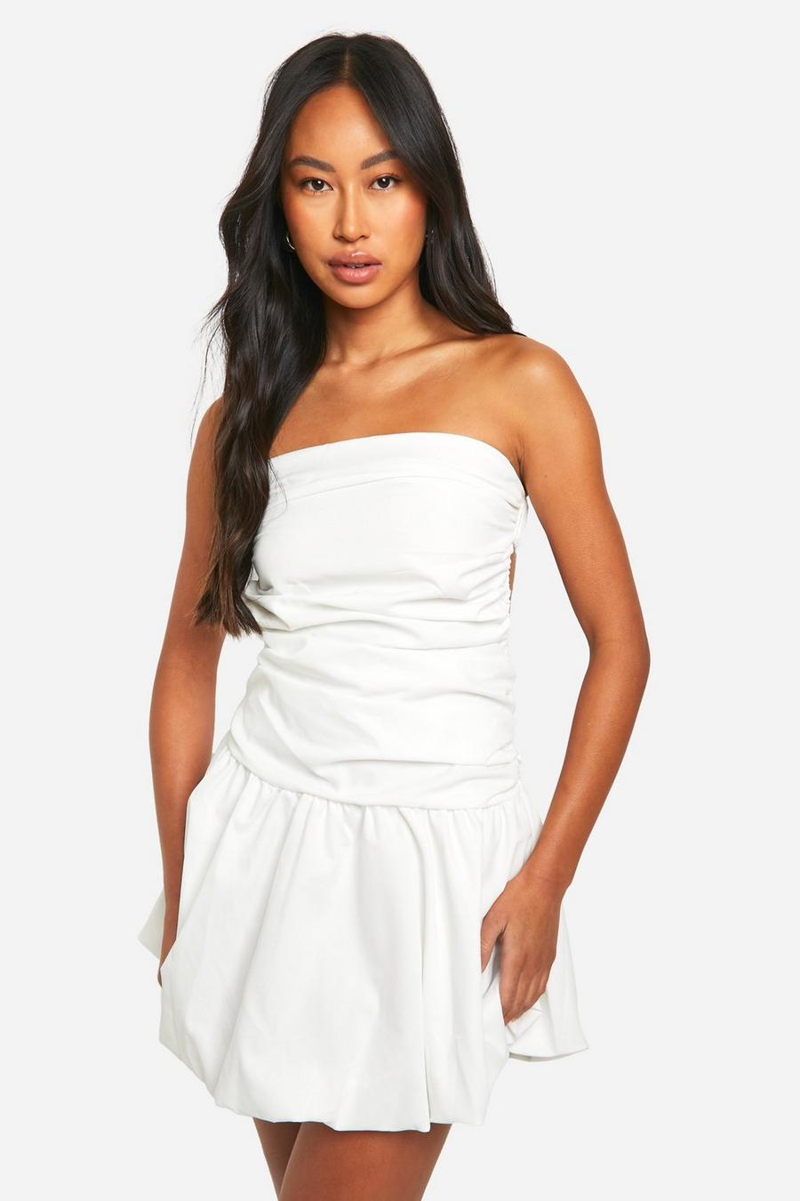 White Ruched Bandeau Open Back Mini Dress image number 1