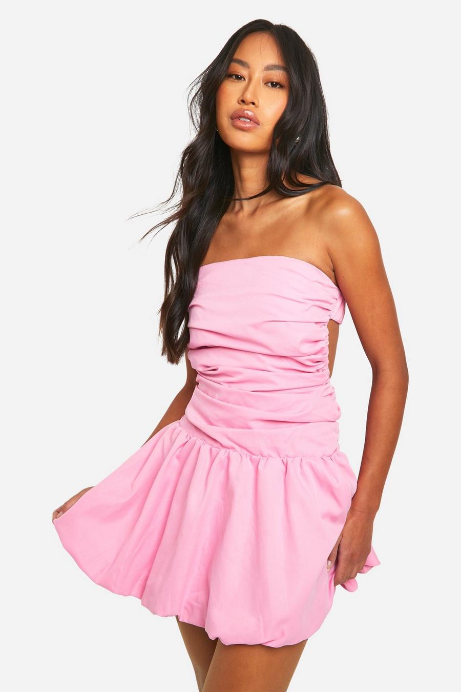 Pink Ruched Bandeau Open Back Mini Dress image number 1