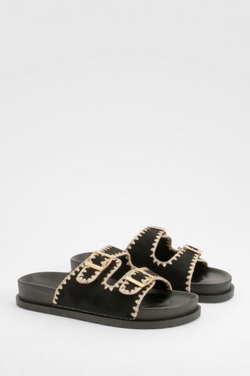 Contrast Stitch Footbed Slider black