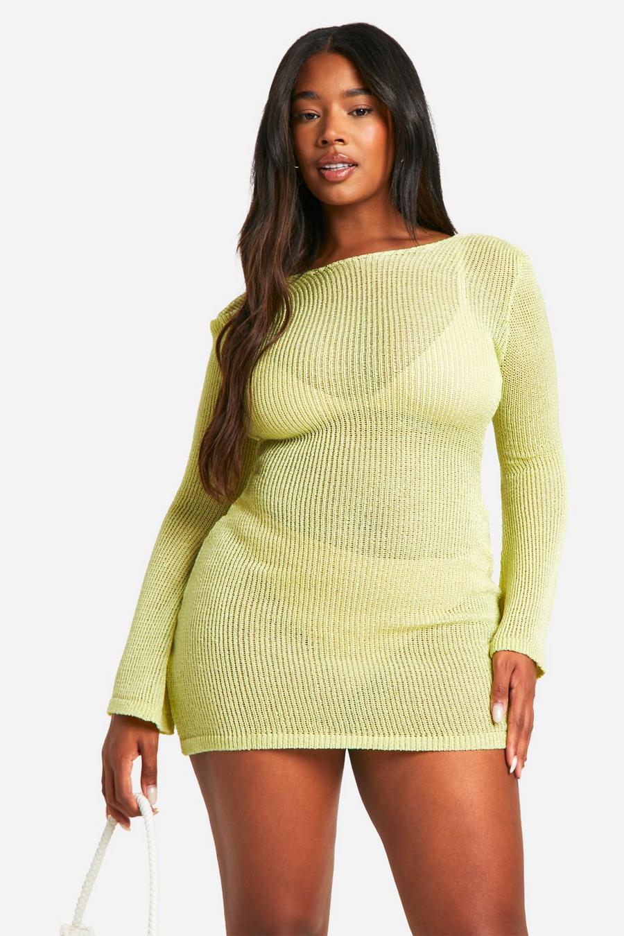 Pistachio Plus Glitter Knitted Long Sleeve Maxi Dress  image number 1