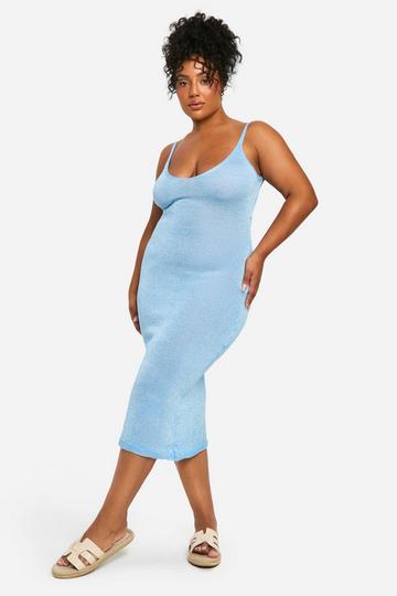 Blue Plus Glitter Knitted Backless Midaxi Dress