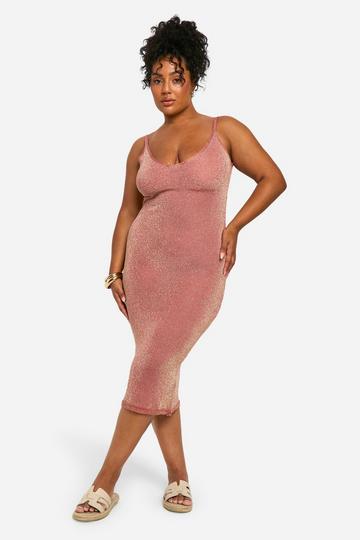 Plus Glitter Knitted Backless Midi Dress burnt orange