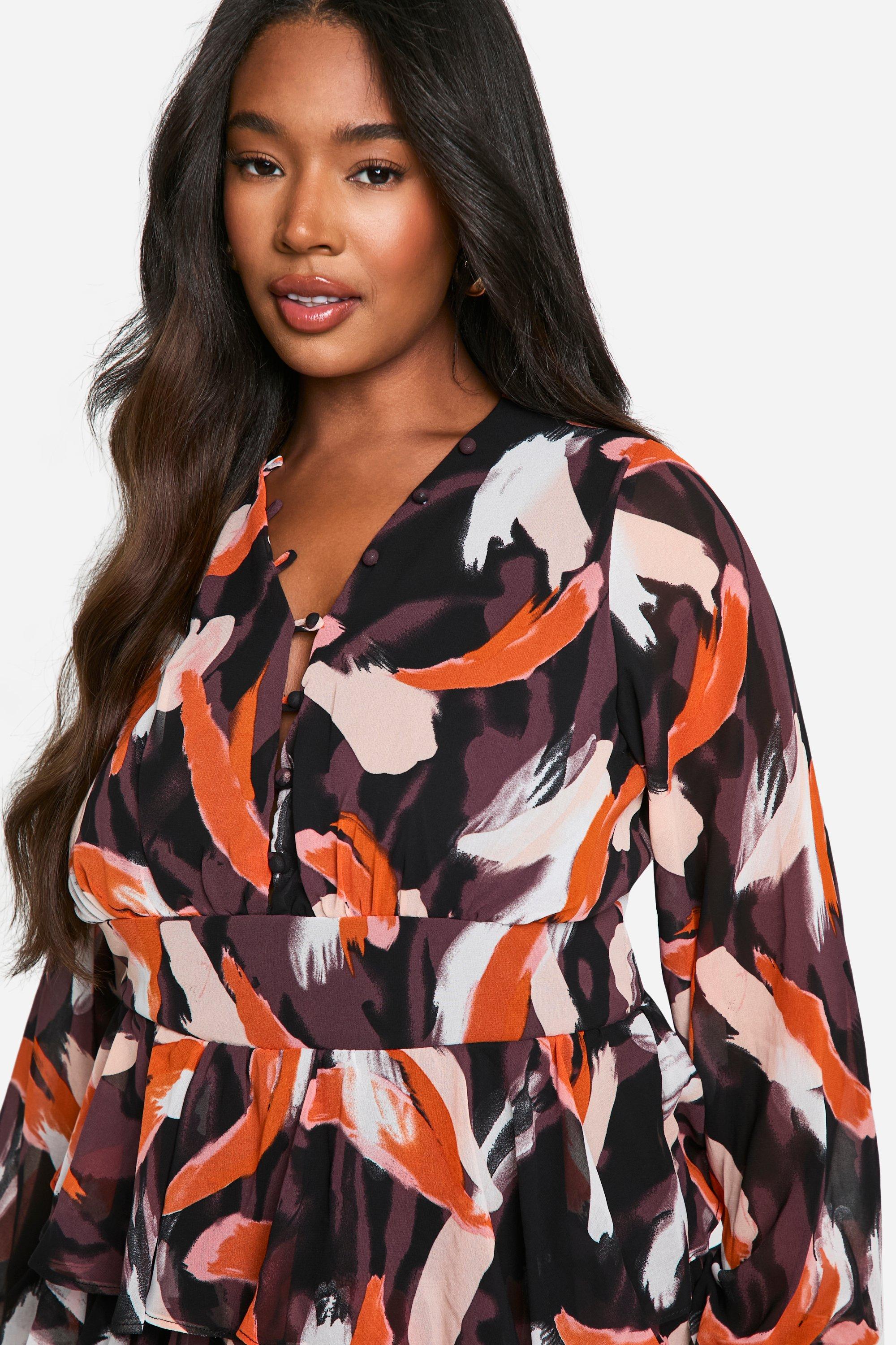 Grande taille Robe patineuse imprimee a volants