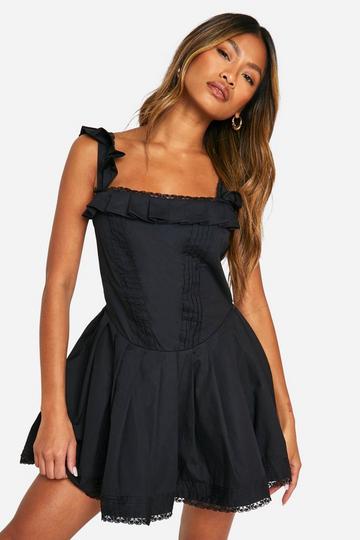 Black Cotton Milkmaid Frill Dress