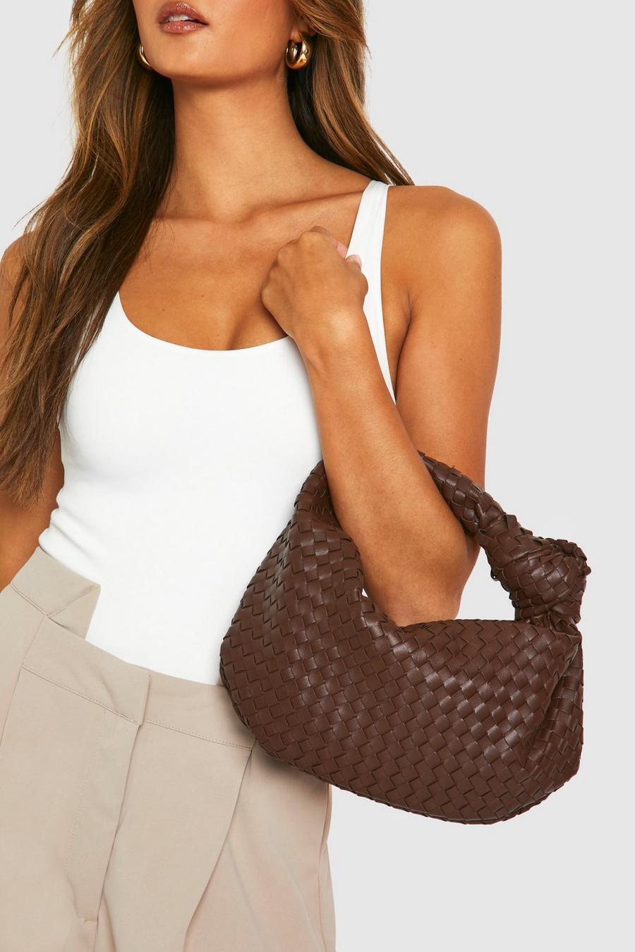Chocolate Woven Knot Handle Bag