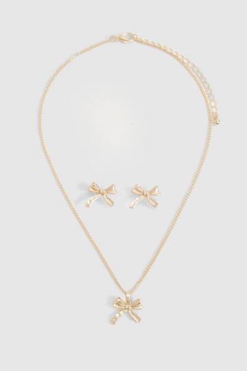 Mini Bow Detail Necklace & Earring Set gold