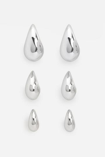 Silver Tear Drop Earrings 3 Pack silver