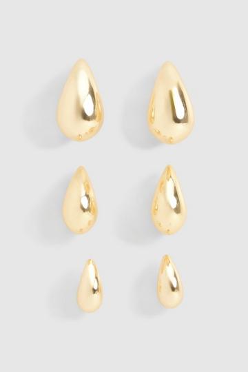 Gold Tear Drop Earrings 3 Pack gold