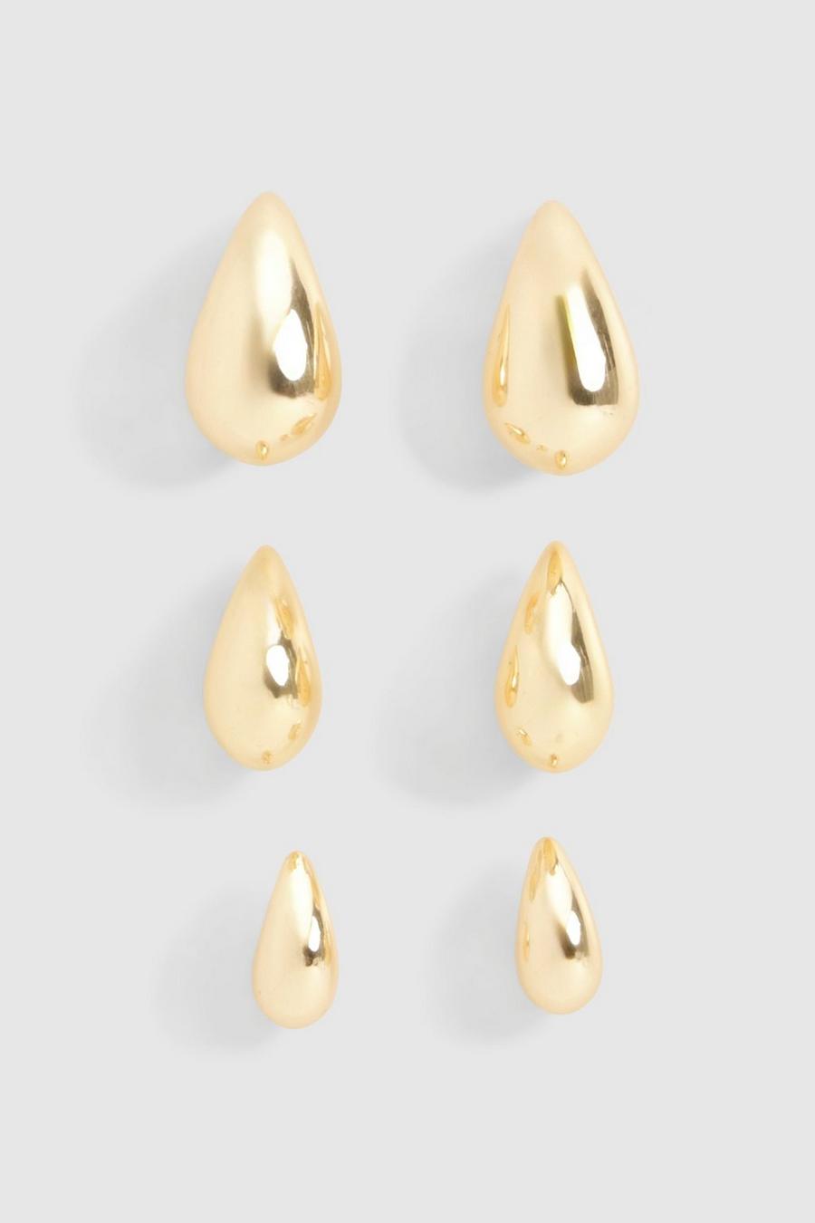 Gold Tear Drop Earrings 3 Pack  image number 1
