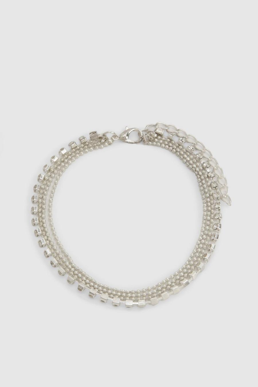Silver  Diamante Layered Anklet image number 1