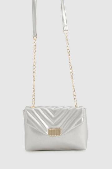 Silver Quilted Cross Body Bag silver