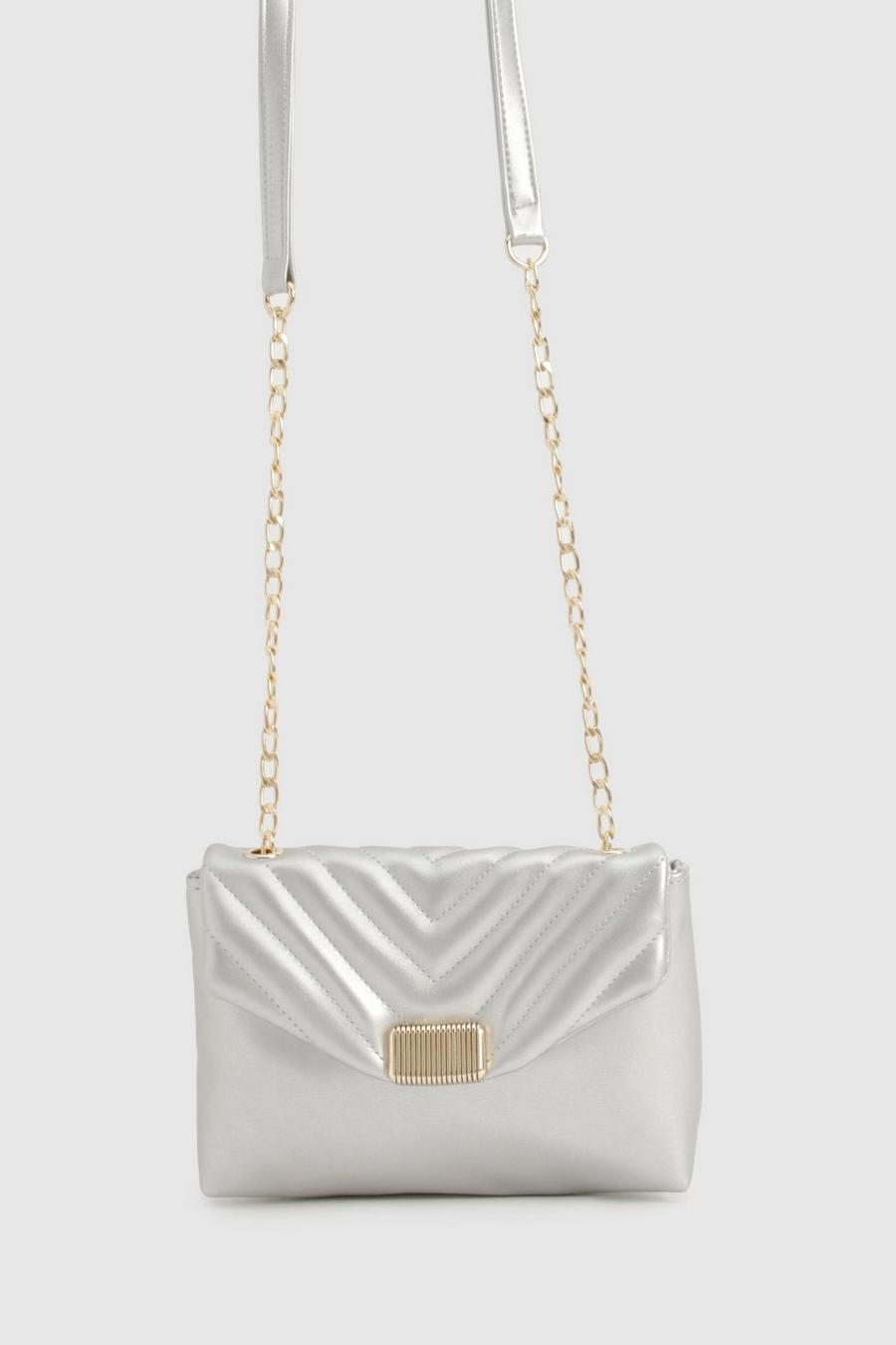 Silver Quilted Cross Body Bag 