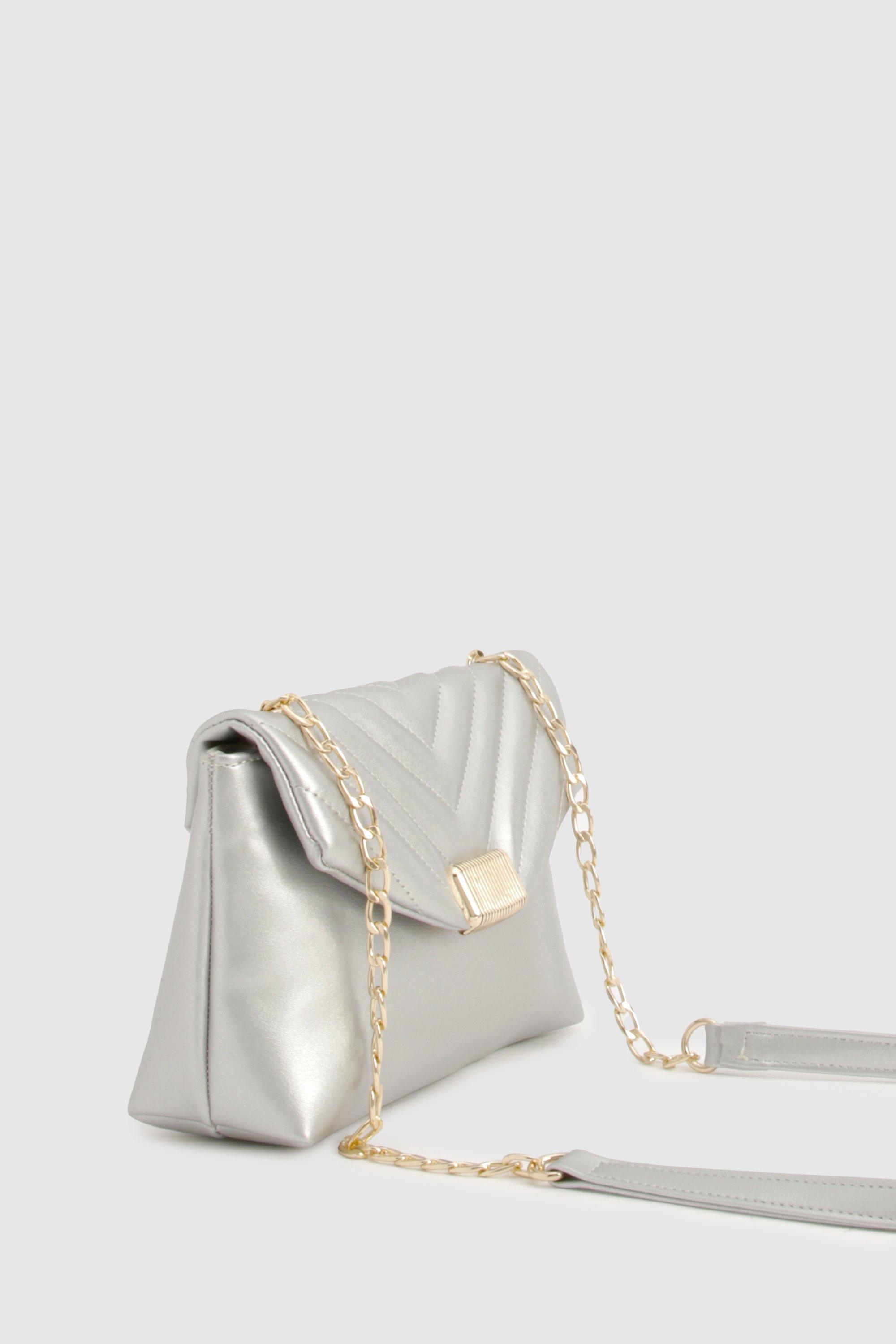 Silver Quilted Cross Body Bag boohoo