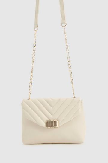 Cream White Quilted Cross Body Bag