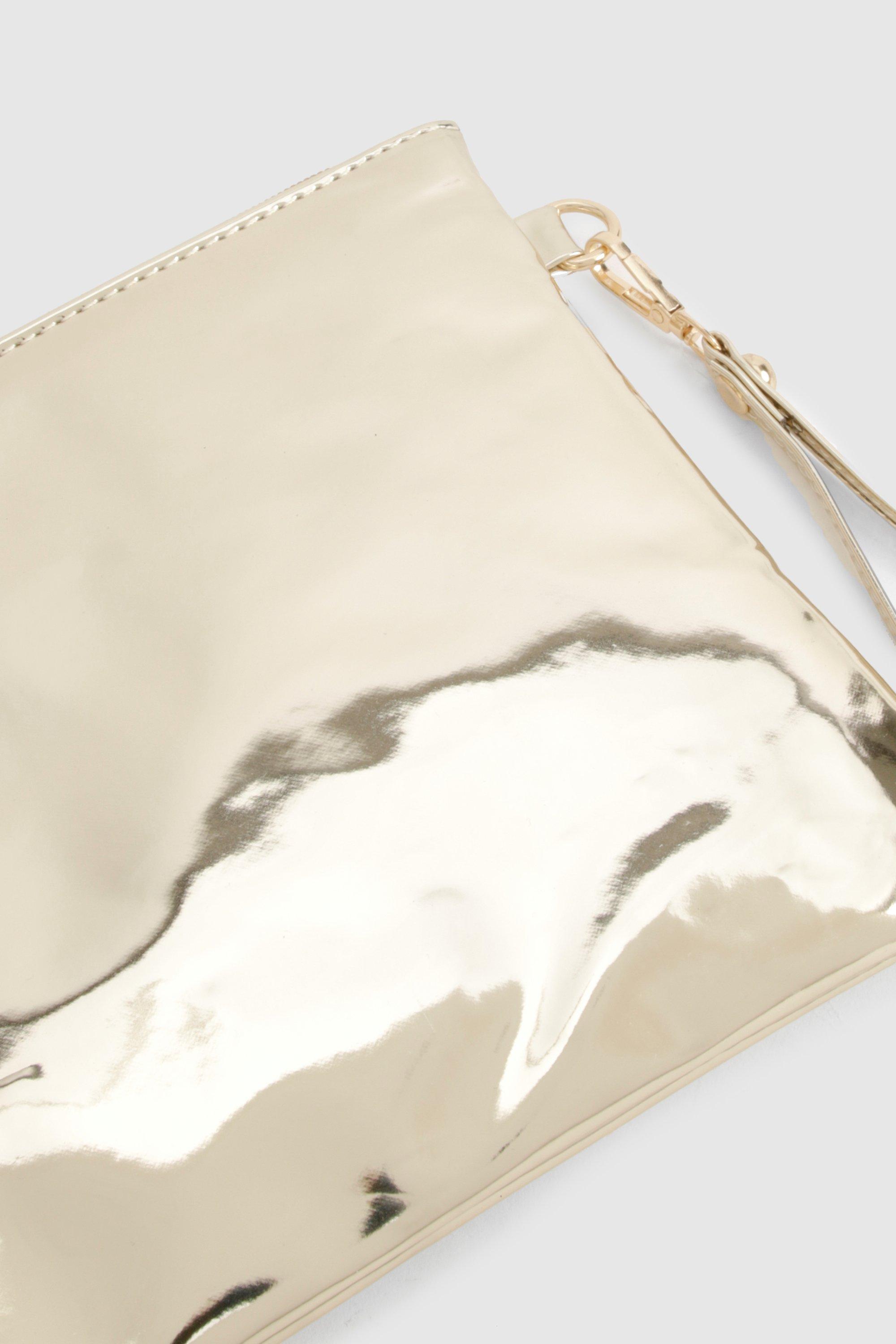 Gold Zip Top Clutch Bag boohoo