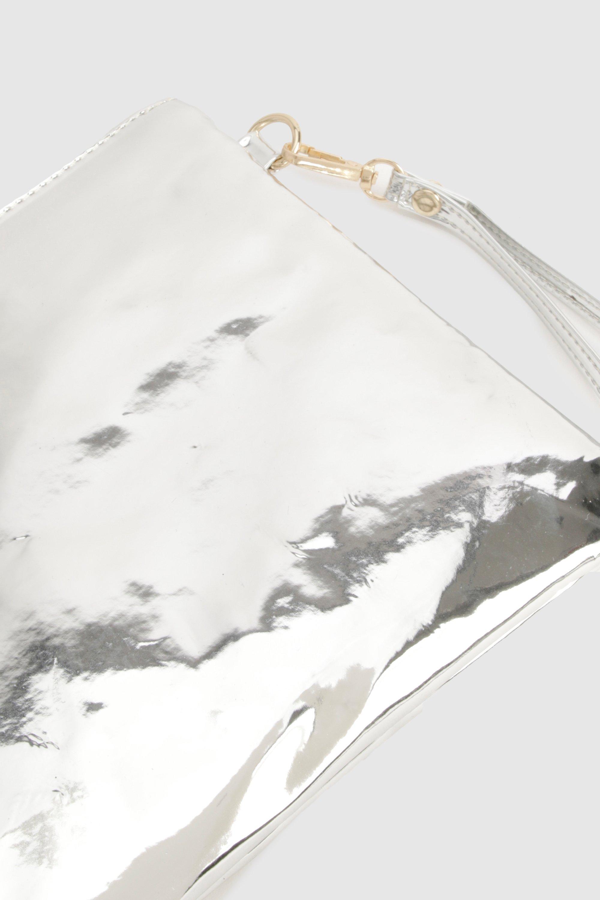 Silver Zip Top Clutch Bag boohoo