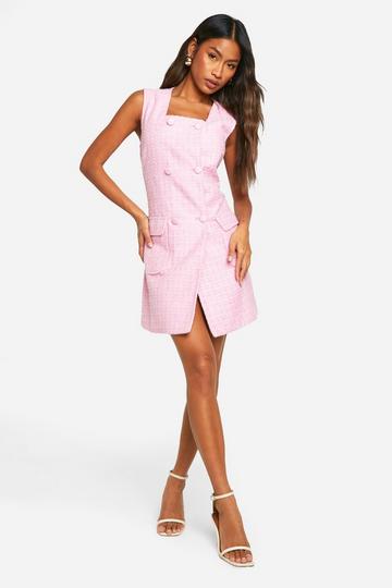 Pink Sleeveless Boucle Blazer Dress