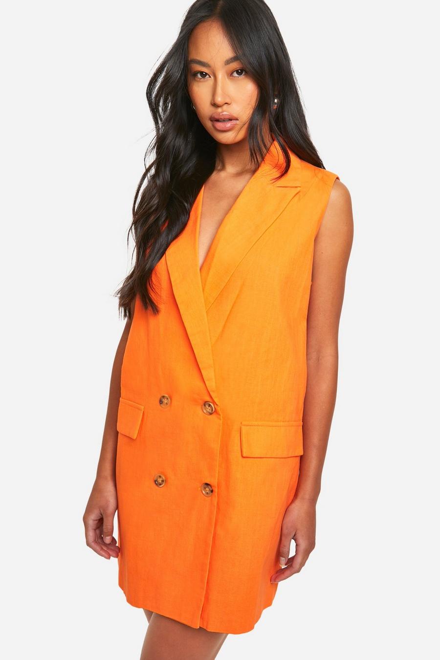 Orange Sleeveless Linen Blazer Dress image number 1