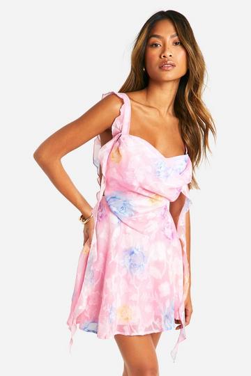 Floral Jaquard Mini Skater Dress pink